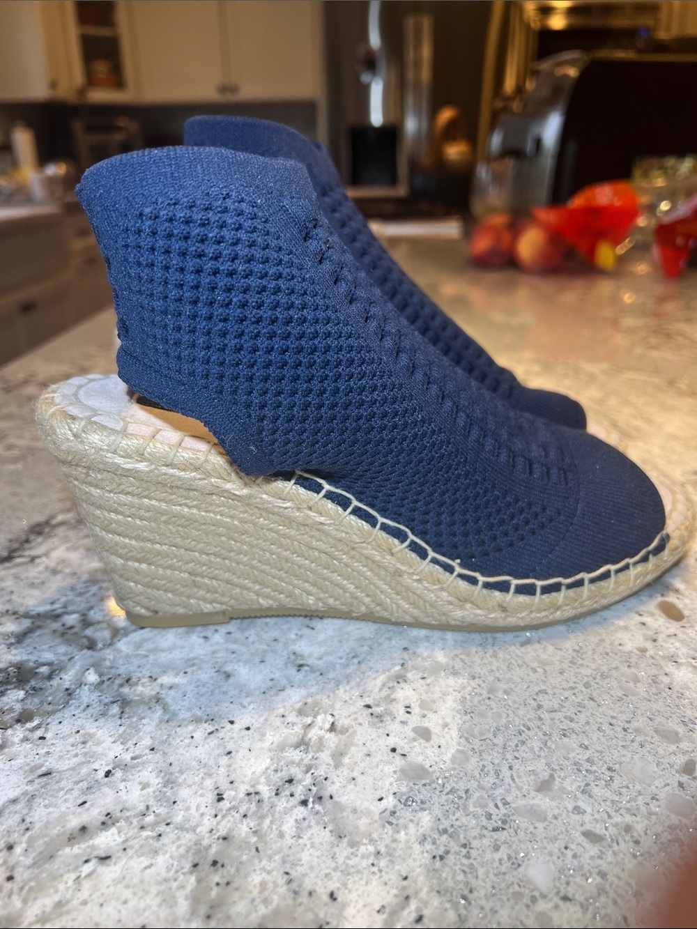 STEVEN by Steve Madden Evers Knit Espadrille Wedge Sandal Navy Blue Size 7.5 NEW